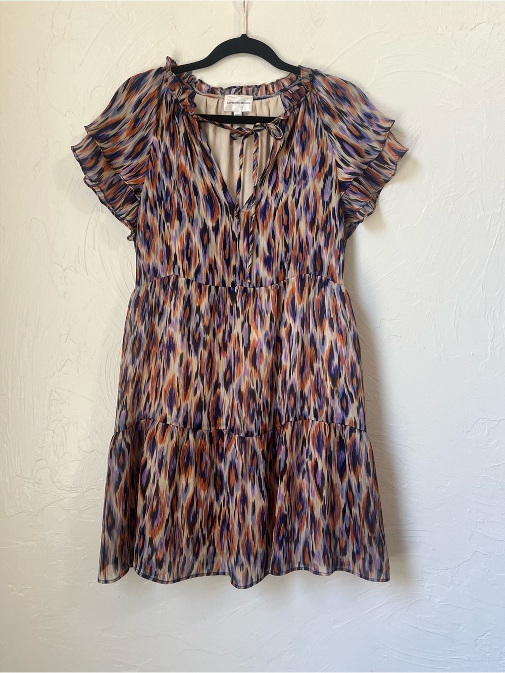 Lavender Brown Short Sleeve Tiered Dress - Multicolor size M